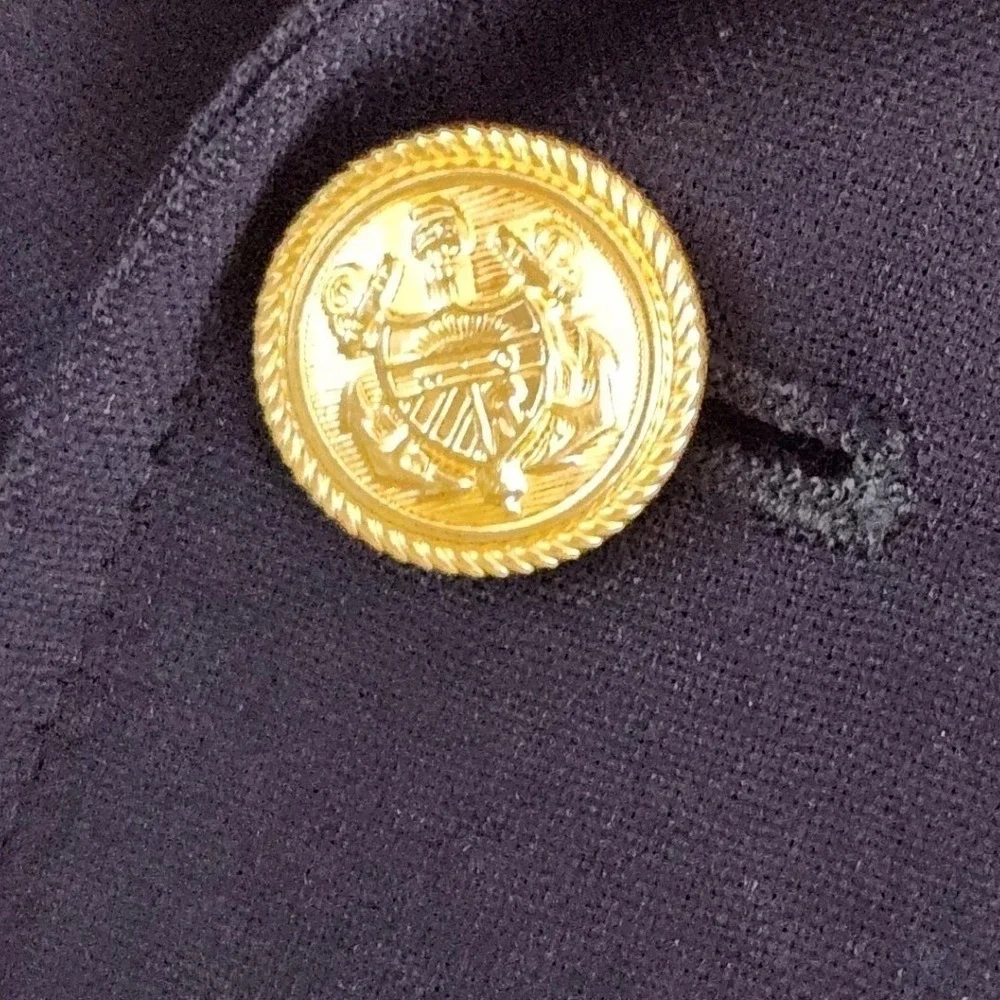 Vintage 90s Lands End 40L Navy Wool Double Breasted Blazer‎ Gold Crest Buttons